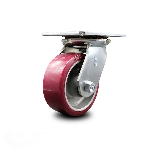 5 Inch Heavy Duty Top Plate Poly on Aluminum Swivel Caster with Ball Bearing SCC